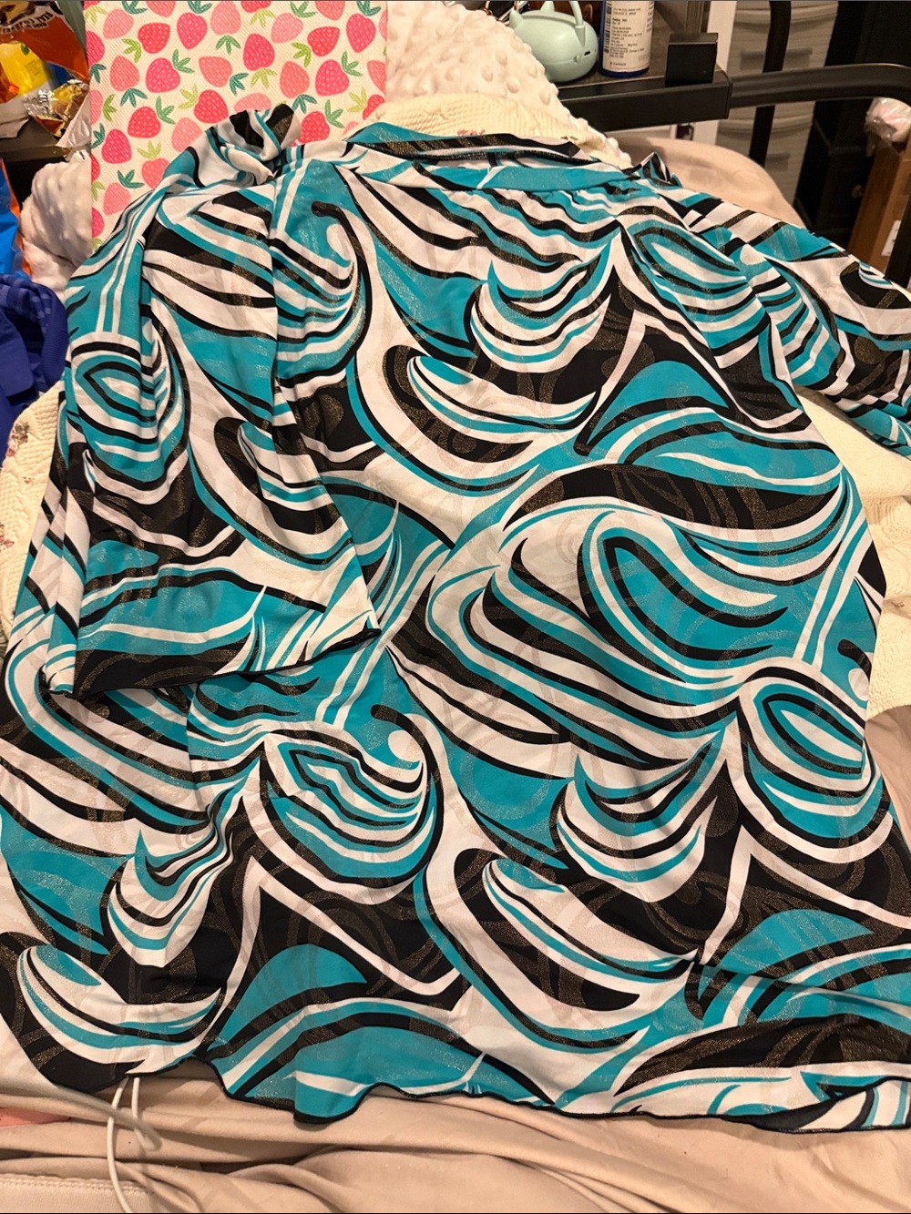 Abstract Swirl Print tunic blouse in Teal, Black & White